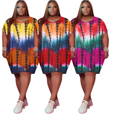 Plus Size Printed Short Sleeve Casual Dress FST-FA7200