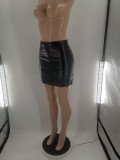 Black Leather Mid-Waist Mini Skirt BLI-2507