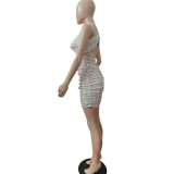 Sexy Striped V Neck Sleeveless Backless Mini Dress FST-FA7187
