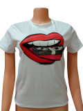 Lip Print Short Sleeve O Neck T Shirt FST-FA7101