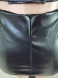 PU Leather Long Sleeve Top Mini Skirt 2 Piece Sets BS-1282