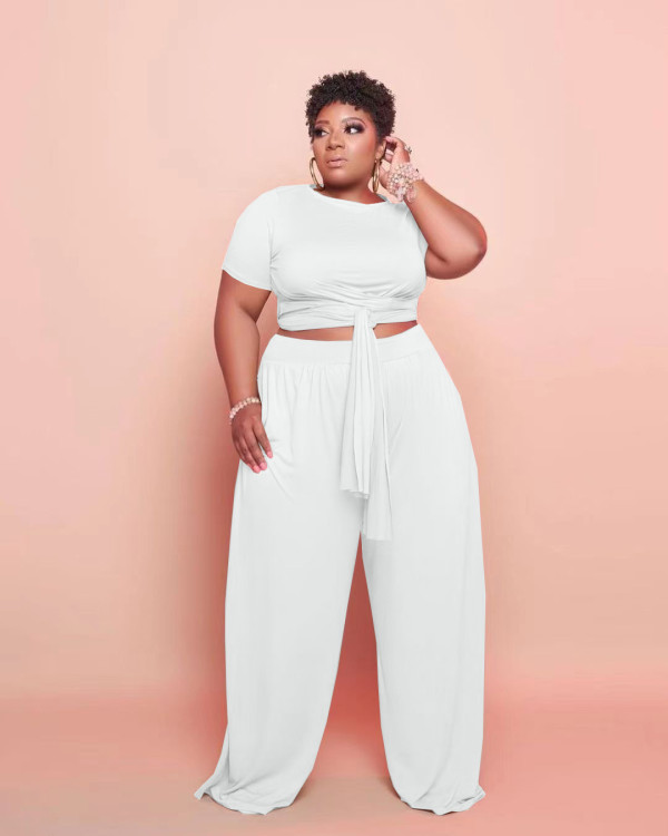 Plus Size Fashion Casual Short Sleeve And Pants 2 Piece Sets WAF-77233