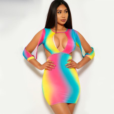 Sexy Gradient Hollow Out Bodycon Dress MDUO-M080