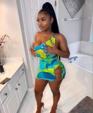 Sexy Printed One Shoulder Bodysuit+Mini Skirt 2 Piece Sets MDUO-M090