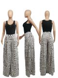 Plus Size Casual Printed Pocket High Waist Wide Leg Pants SXF-3109