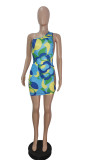 Sexy Printed One Shoulder Bodysuit+Mini Skirt 2 Piece Sets MDUO-M090