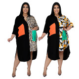 Plus Size Casual Patchwork Long Sleeve Shirt Dress BMF-073
