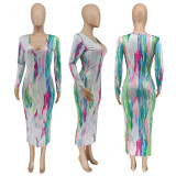 Sexy Printed Long Sleeve Maxi Dress WMEF-20768