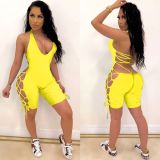 Solid Color Bandage Hollow Sexy Playsuits ASL-6265