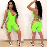 Solid Color Bandage Hollow Sexy Playsuits ASL-6265