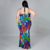 Plus Size Floral Print Backless Sling Maxi Dress NNWF-7280