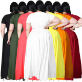 Plus Size Fashion Solid Color Short Sleeve Long Skirt Suits ASL-7025