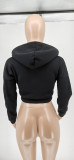 Black Hooded Zipper Long Sleeve Cropped Coat WSYF-5893