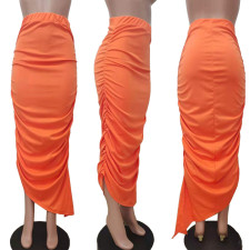 Orange Ruched Irregular Slim Maxi Skirt LSD-81012-2