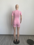 Solid Short Sleeve Hollow Bodysuit+Shorts 2 Piece Sets FSL-F168
