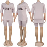 Letter Print V Neck T Shirt Shorts 2 Piece Sets SFY-H107