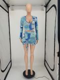 Sexy Printed Flare Sleeve Mini Skirt 2 Piece Sets SMF-8106