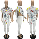Casual Printed Irregular Shirt And Pants 2 Piece Sets MN-9315