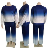Plus Size Gradient Long Sleeve Two Piece Pants Set WPF-80268