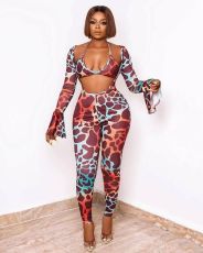 Sexy Printed Flare Sleeve Jumpsuits+Bra Top YUEM-66723