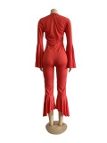 Sexy Solid Long Sleeve Flared Jumpsuit WUM-21726