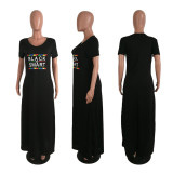 Plus Size Casual Fashion Loose Letter Print Maxi Dress SHE-7175