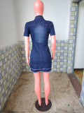 Plus Size Denim Short Sleeve Mini Dress LX-6910
