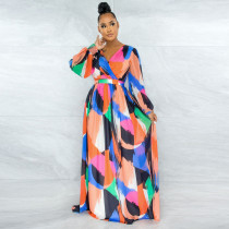 Sexy Printed Backless Long Sleeve Big Swing Maxi Dress YNSF-1670