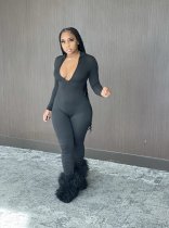 Sexy Solid Long Sleeve Zipper Stacked Jumpsuit ZMDF-9127
