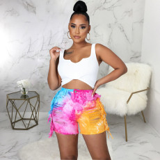 Plus Size Tie Dye Ripped Hole Jeans Shorts HSF-2584