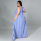 Plus Size Striped Sleeveless Loose Maxi Dress NNWF-7274