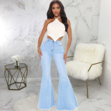 Plus Size Denim Butterfly Decorate Flared Jeans HSF-2576