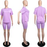 Solid Color Casual T-shirt And Shorts Two Piece Sets MIL-L225 