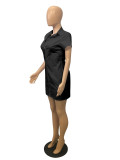 Sexy Solid Short Sleeve Turndown Collar Shirt Dress MZ-2624