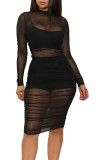 Sexy Mesh See Through Club Dress+Cami Top+Shorts 3 Piece Sets MZ-2482
