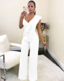 Sexy Solid V Neck Ruffled High Waist Jumpsuit MZ-2288