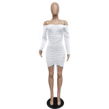 Sexy  Off Shoulder Long Sleeve Drawstring Thick Mini Dress MZ-2480