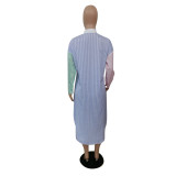 Casual Loose Striped Long Sleeve Irregular Shirt Dress BDF-8096