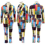 Plus Size Casual Printed Tie-Up Long Sleeve 2 Piece Sets BMF-080