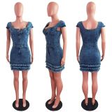 Plus Size Denim Short Sleeve Mini Dress LX-6913
