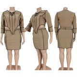 Plus Size 3/4 Sleeve Top Mini Skirt 2 Piece Sets YIDF-81338