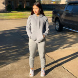 Plus Size Solid Hoodie Sweatpants Two Piece Suits YIM-213