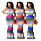 Sexy Striped Sleeveless Slim Maxi Dress HNIF-HN014