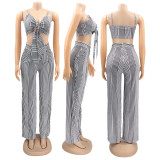 Sexy Striped Bow-Tie Vest Top And Pants 2 Piece Sets HNIF-HN034