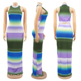 Sexy Striped Sleeveless Slim Maxi Dress HNIF-HN014