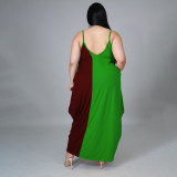 Plus Size Contrast Color Loose Sling Maxi Dress HNIF-DHN005