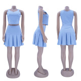 Plus Size Solid Sleeveless Pleated Mini Skirt 2 Piece Sets HNIF-HN009