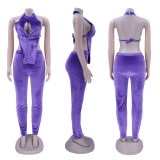 Sexy Solid Halter Top And Pants Two Piece Sets HNIF-HN015