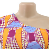 Plus Size Printed One Shoulder Maxi Skirt 2 Piece Sets HNIF-HN008