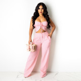 Sexy Solid Wrap Chest Two Piece Pants Set HNIF-HN033